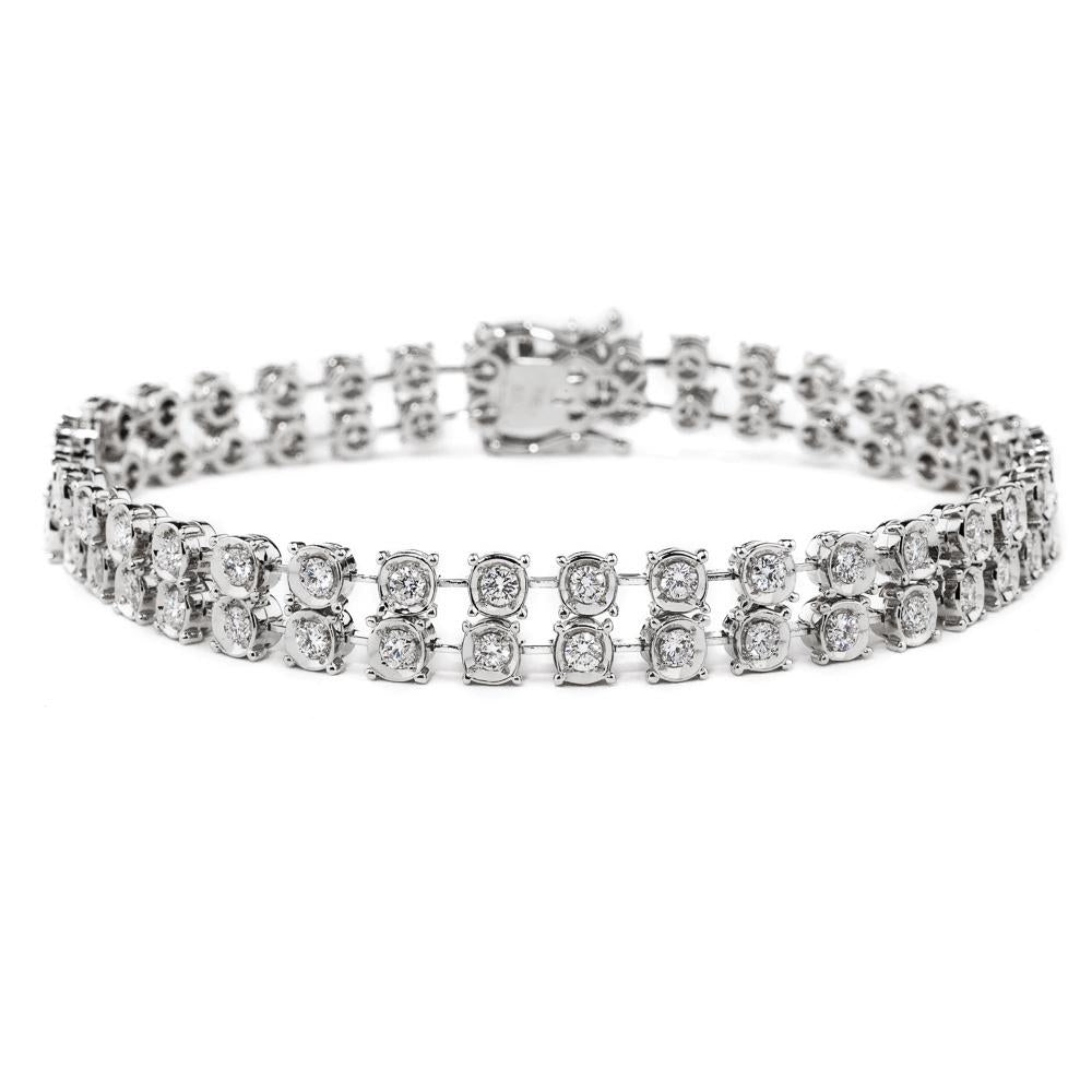 Genuine Diamond Double Layered Tennis Bracelet in 14K Solid Gold(2.39ctw)