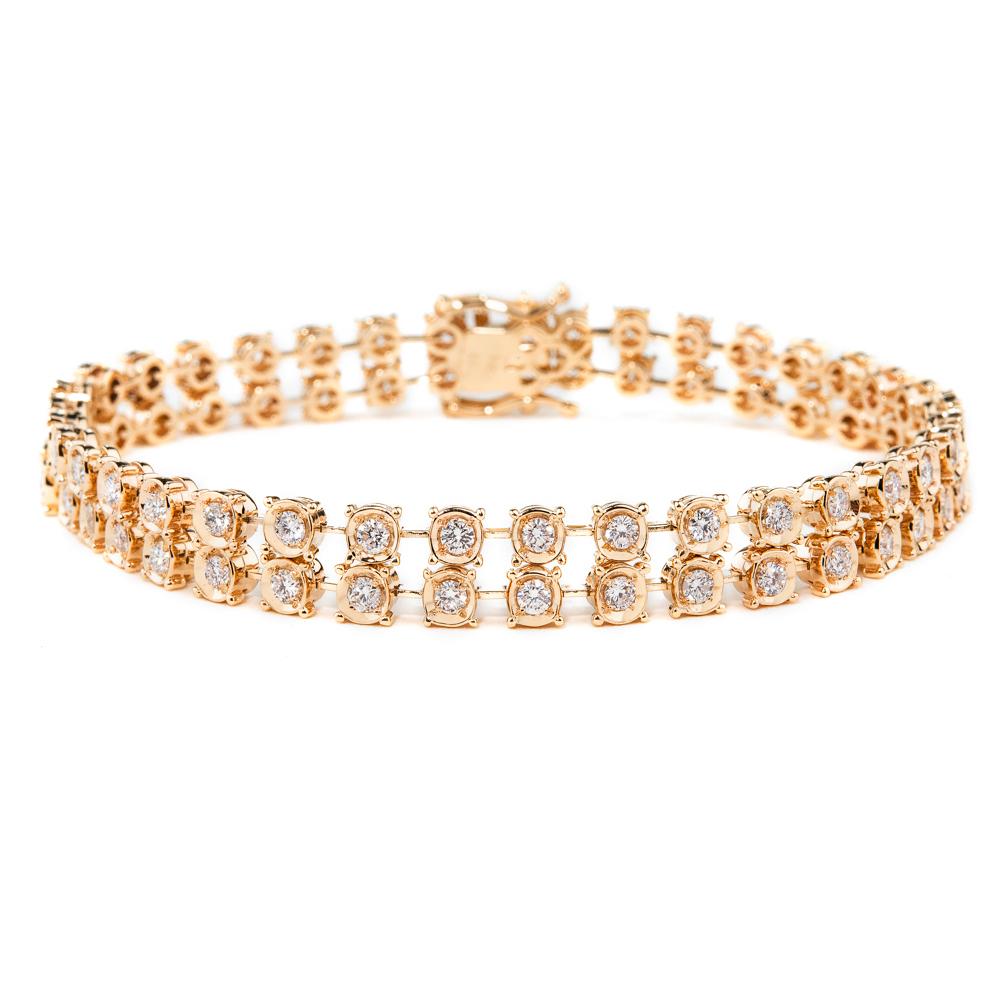 Genuine Diamond Double Layered Tennis Bracelet in 14K Solid Gold(2.39ctw)