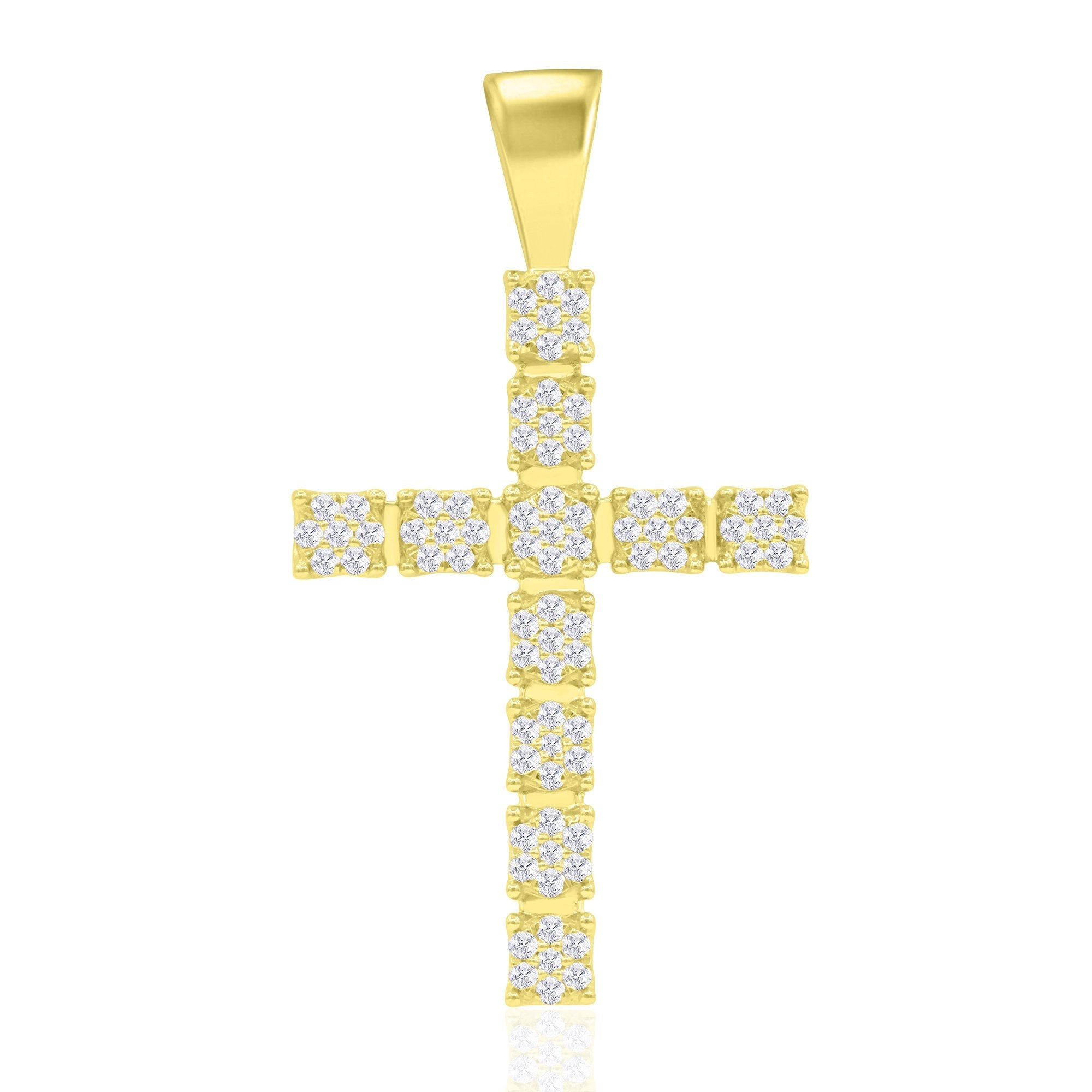14K Solid Gold 1.12ctw Diamond Cross Pendant