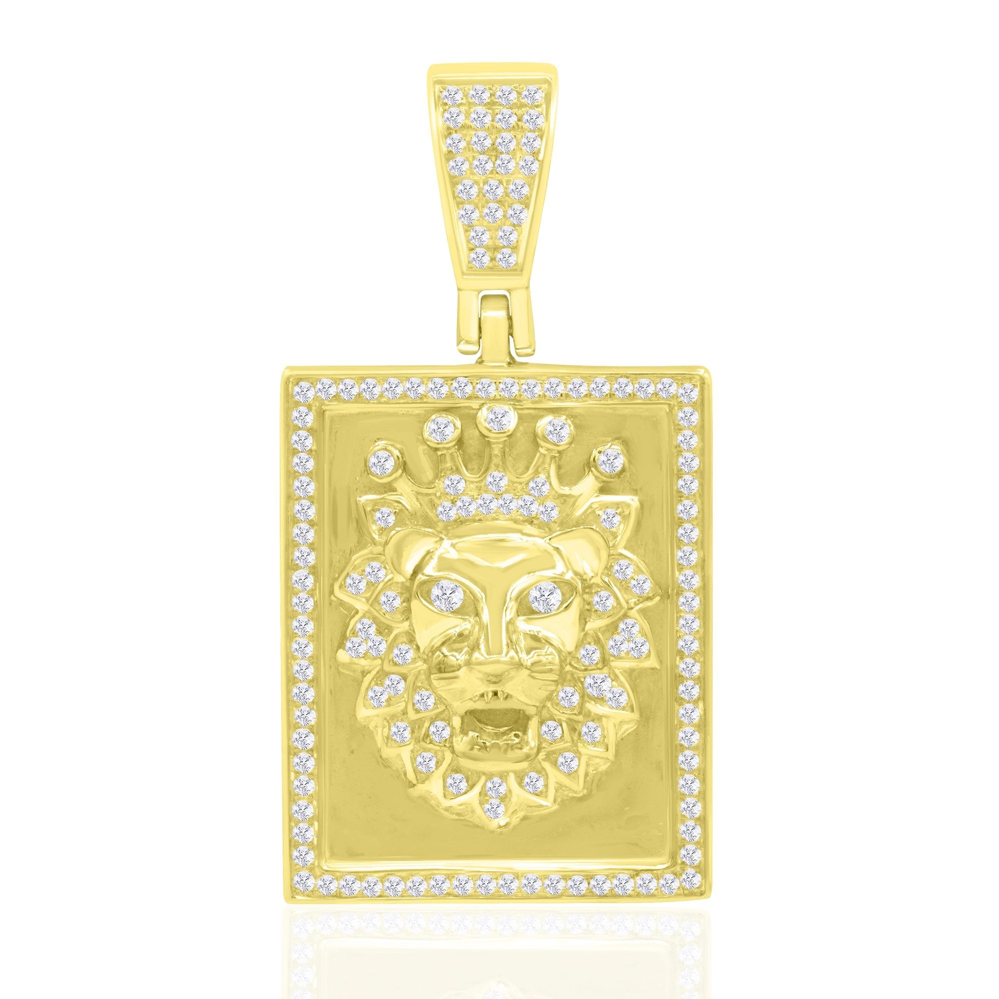 14K Solid Gold 0.48ctw Diamond Lion Pendant