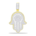14K Solid Gold 1.40ctw Baguette & Round Brilliant Diamond Hamsa Pendant