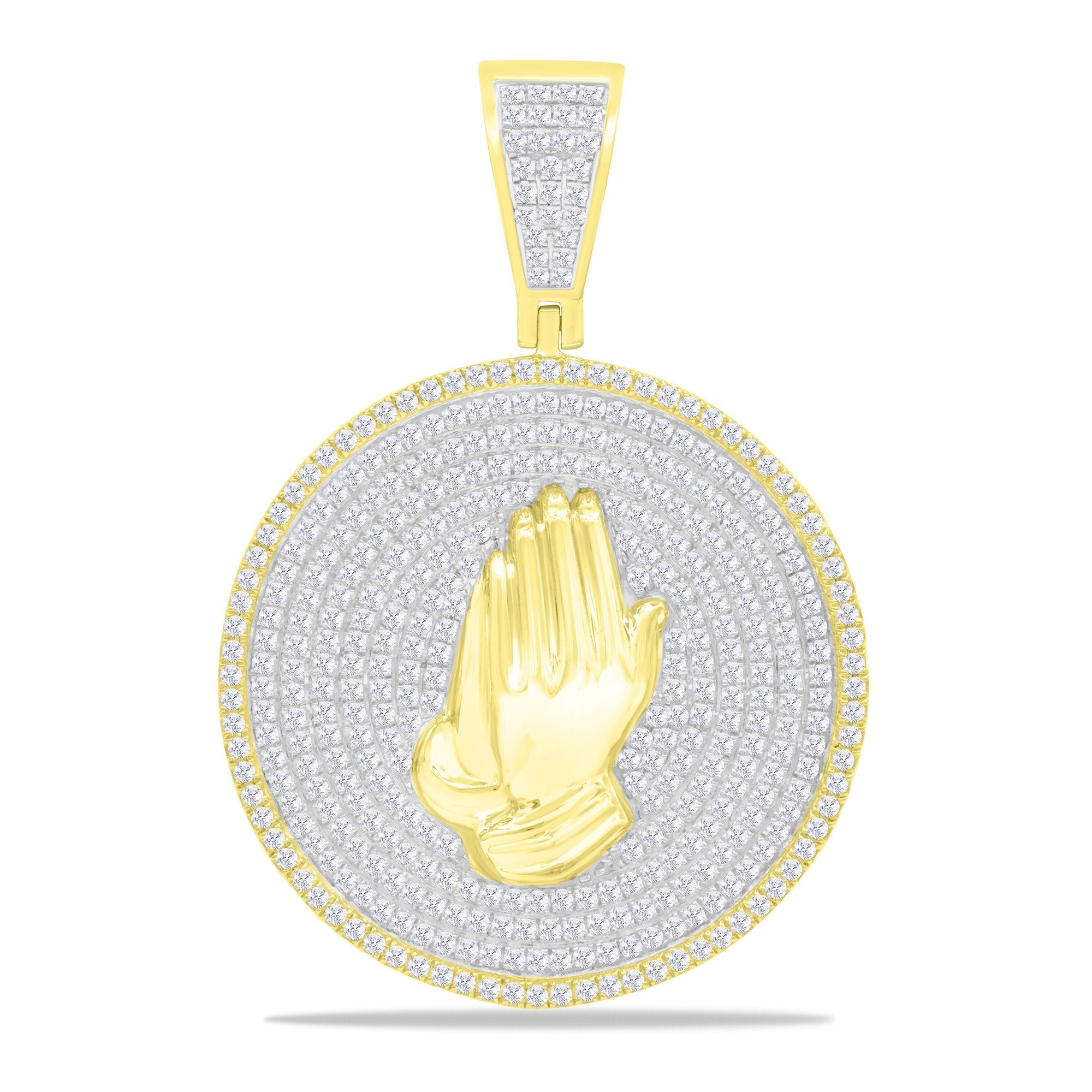 14K Solid Gold 1.15ctw Diamond Praying Hands Medallion Pendant