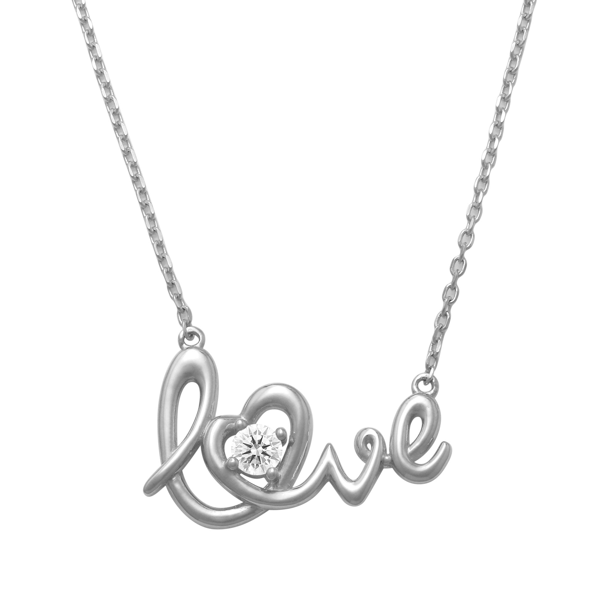 14K Solid Gold 0.045ctw Diamond Love Necklace