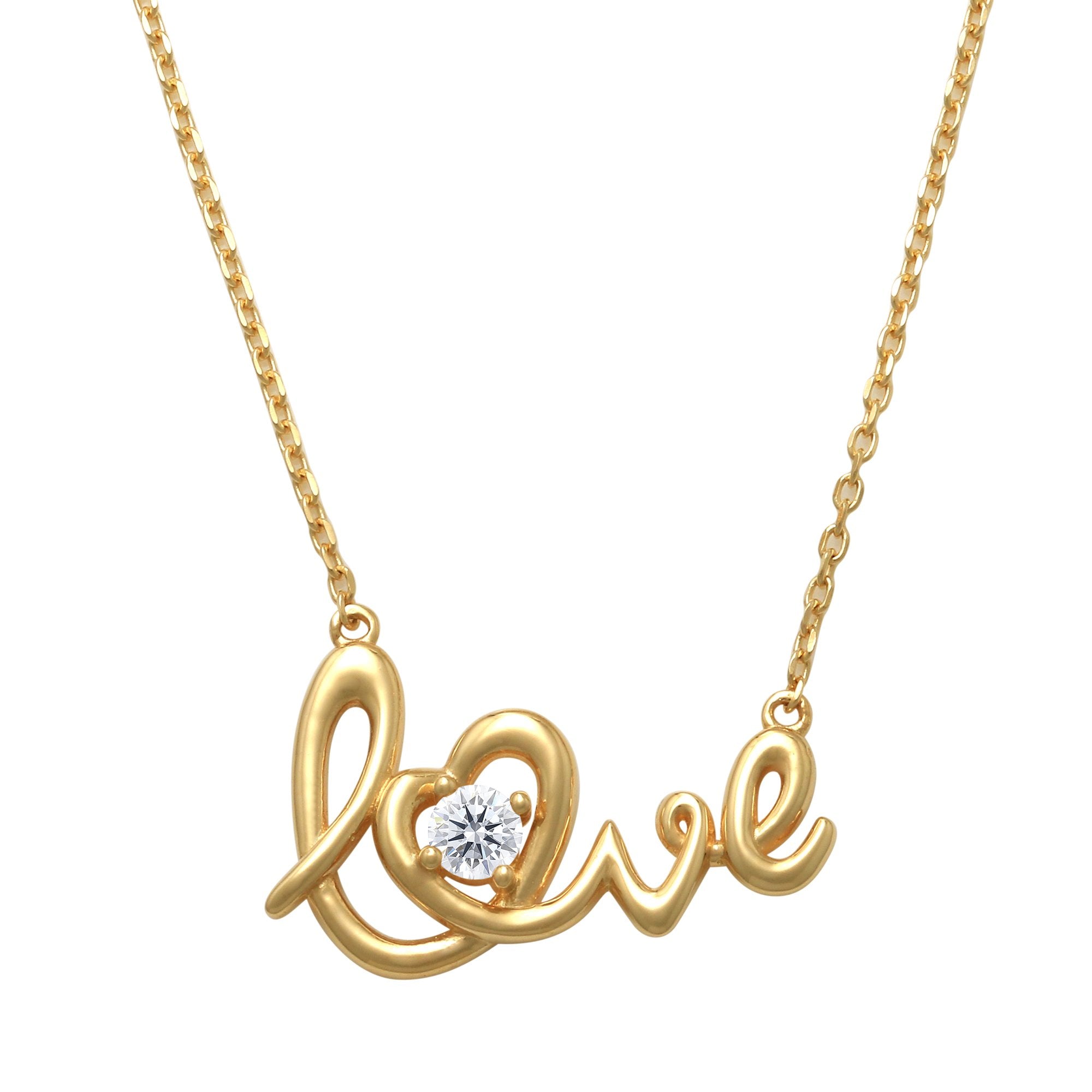 14K Solid Gold 0.045ctw Diamond Love Necklace