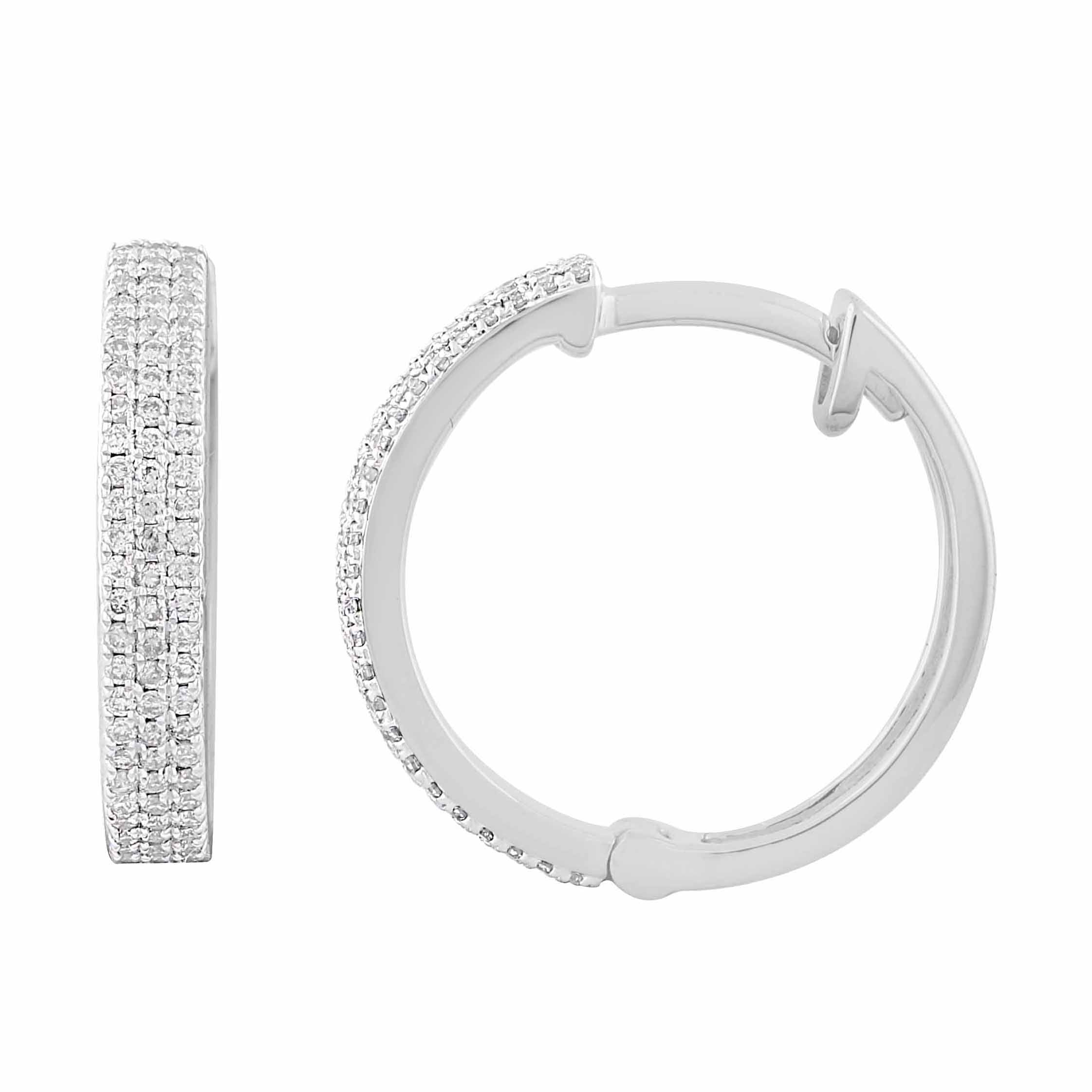 14K Solid Gold  0.39ctw Diamond Hoop Earrings