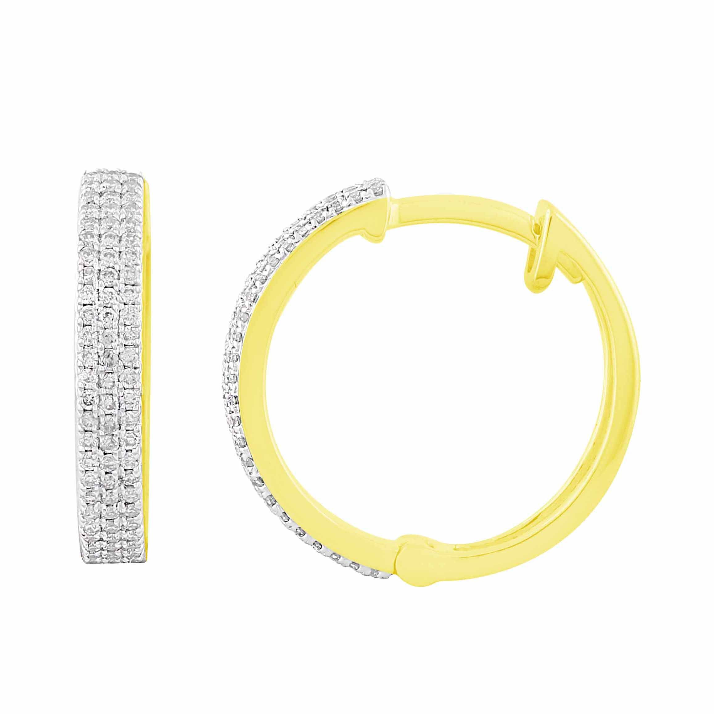 14K Solid Gold  0.39ctw Diamond Hoop Earrings