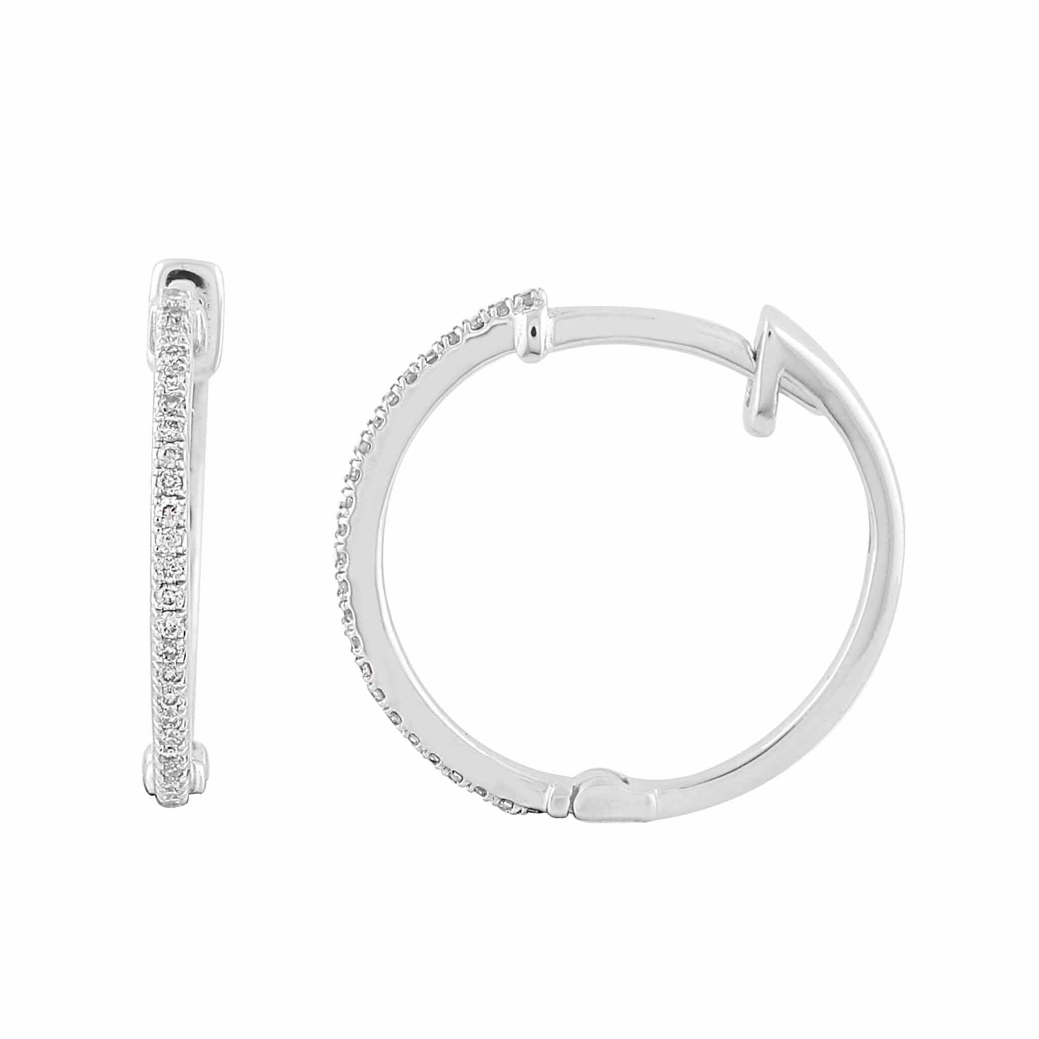 14K Solid Gold  0.13ctw Diamond Hoop Earrings