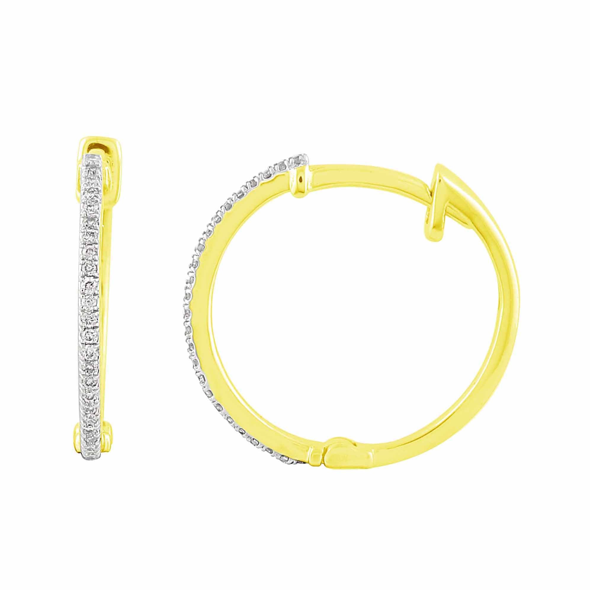 14K Solid Gold  0.13ctw Diamond Hoop Earrings