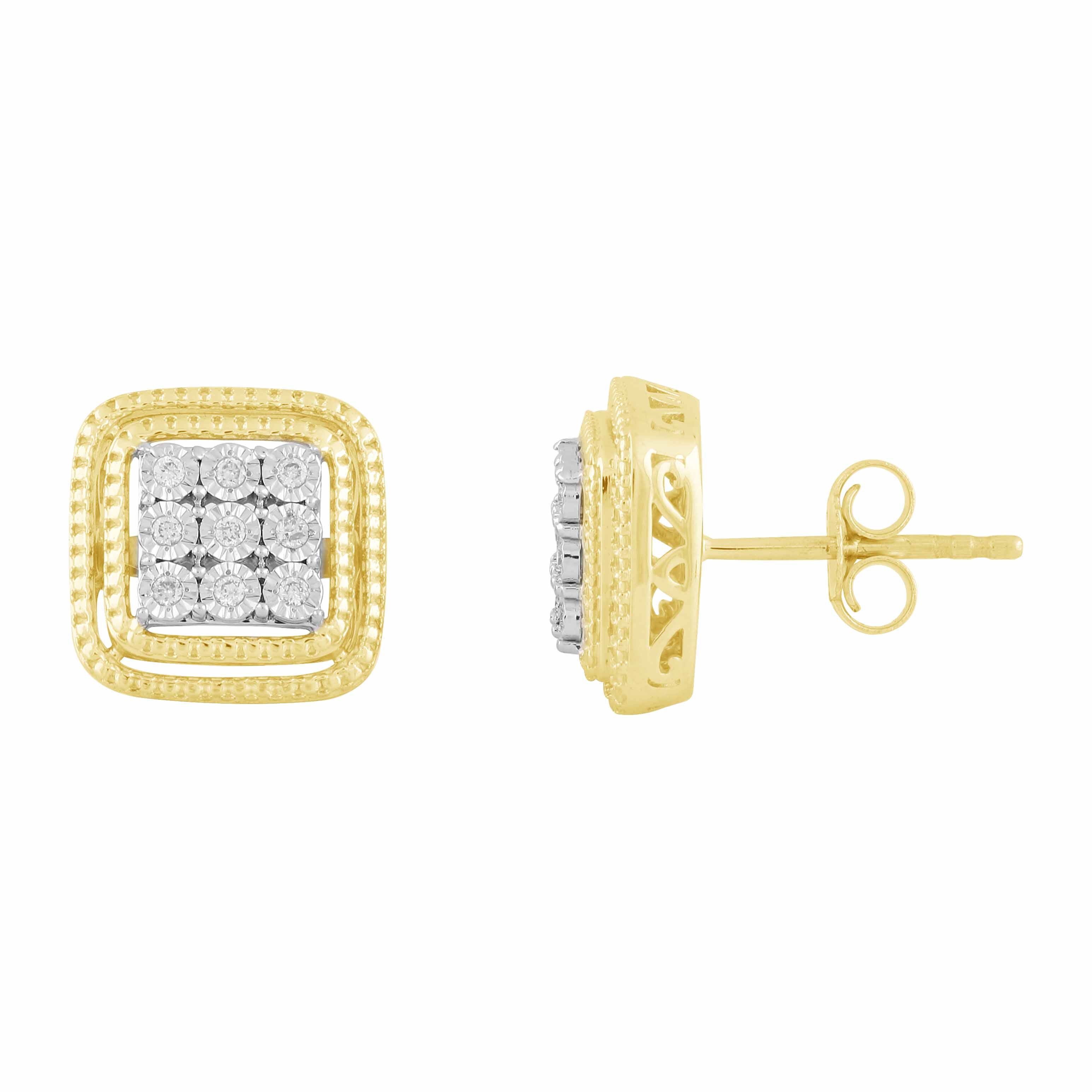 14K Solid Gold  0.09ctw Diamond Stud Earrings