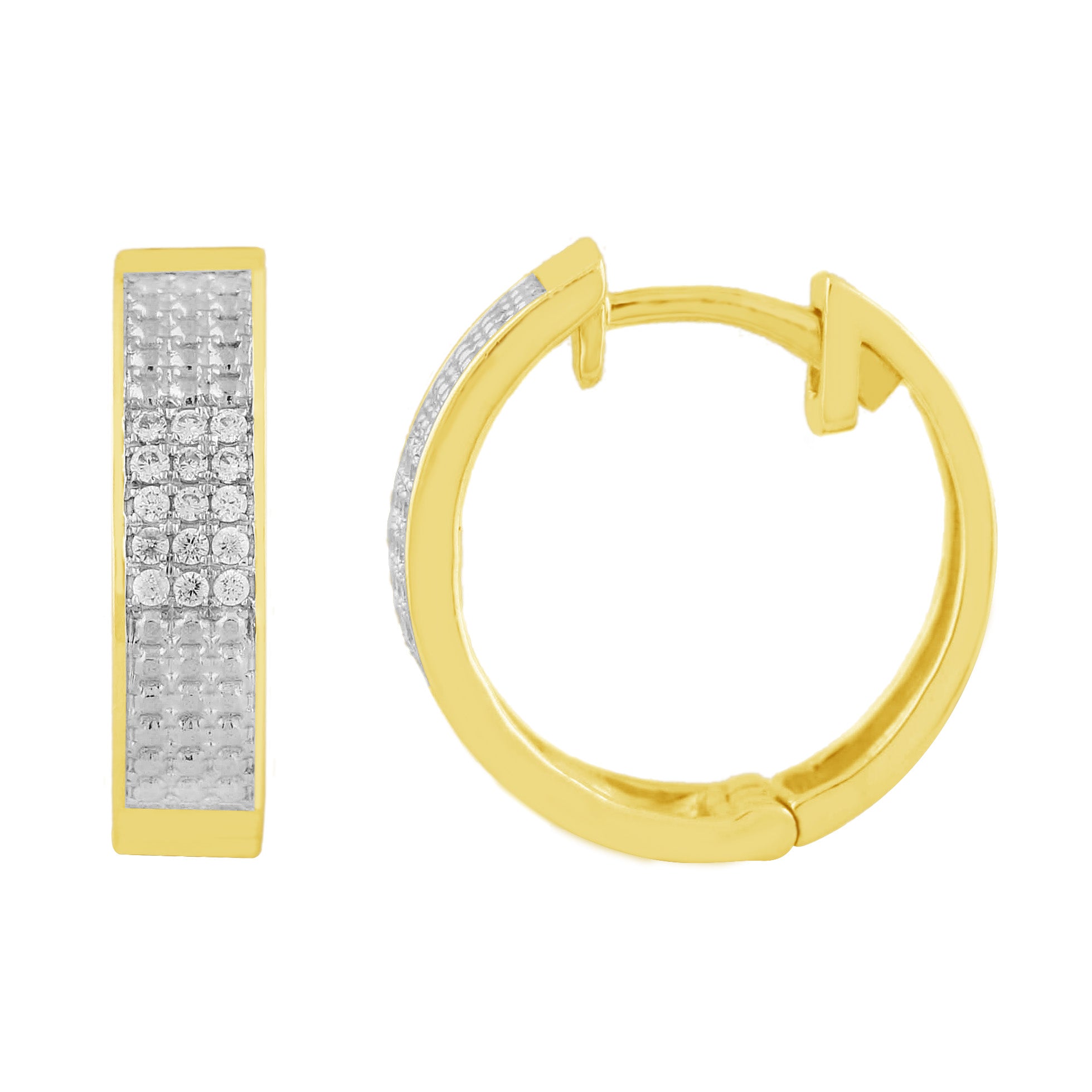 14K Solid Gold  0.16ctw Diamond Hoop Earrings