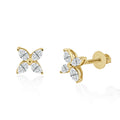 14K Solid Gold 0.53ctw Marquise Diamond Floral Stud Earrings