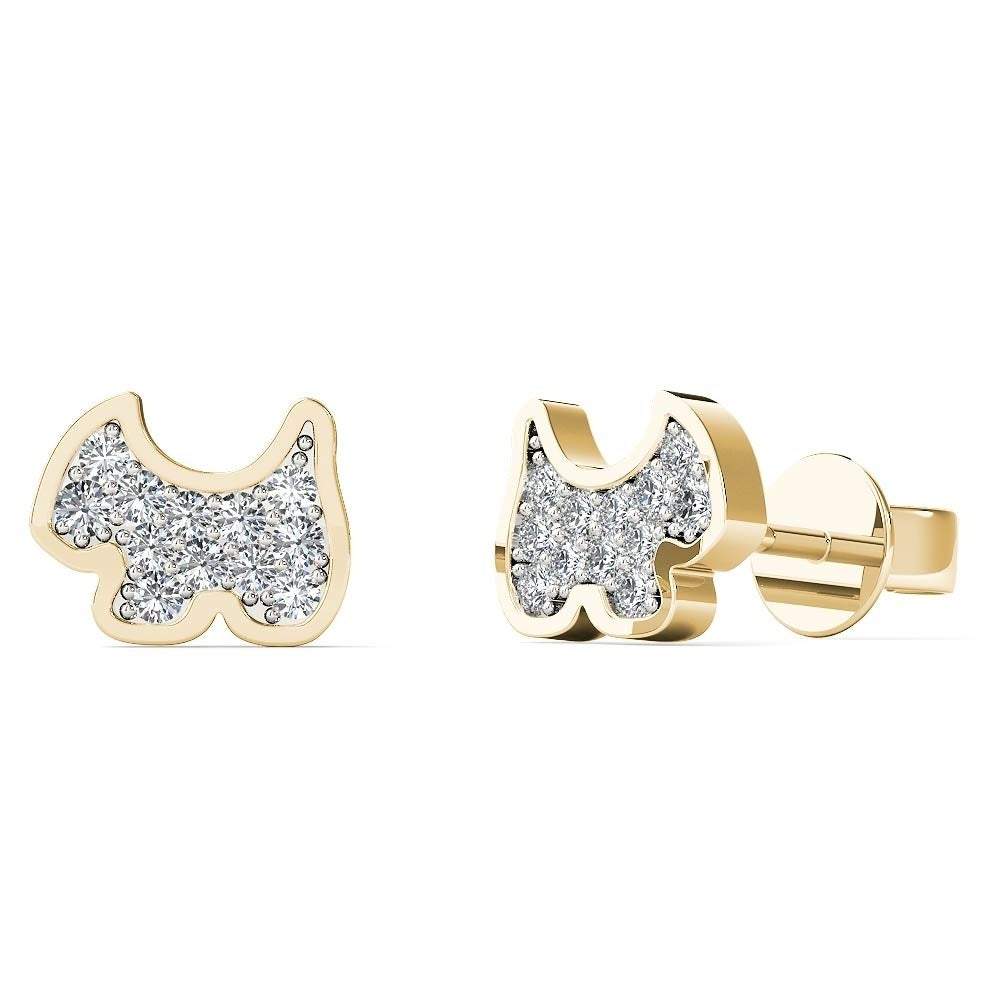14K Solid Gold 0.12ctw Diamond Mini Puppy Stud Earrings