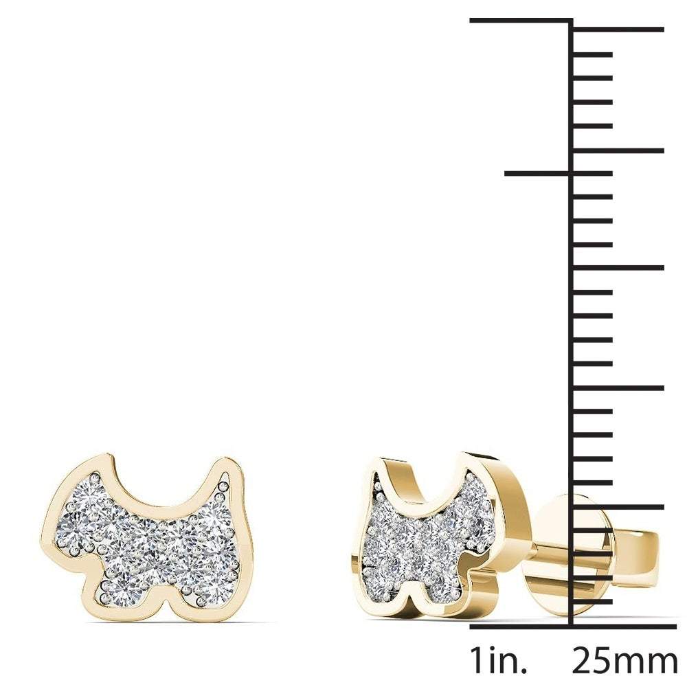 14K Solid Gold 0.12ctw Diamond Mini Puppy Stud Earrings