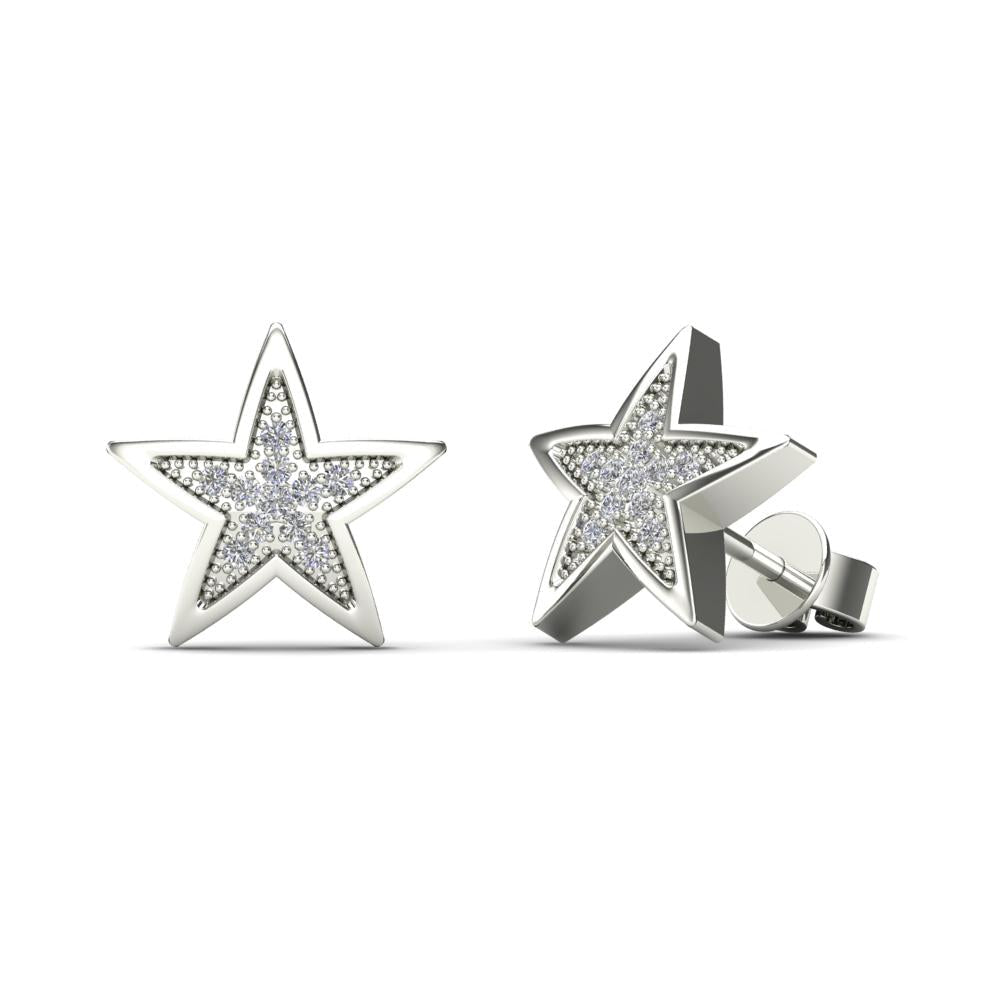 14K Solid Gold 0.07ctw Diamond Star Stud Earrings