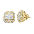 14K Solid Gold 0.90ctw Baguette & Round Brilliant Diamond Stud Earrings