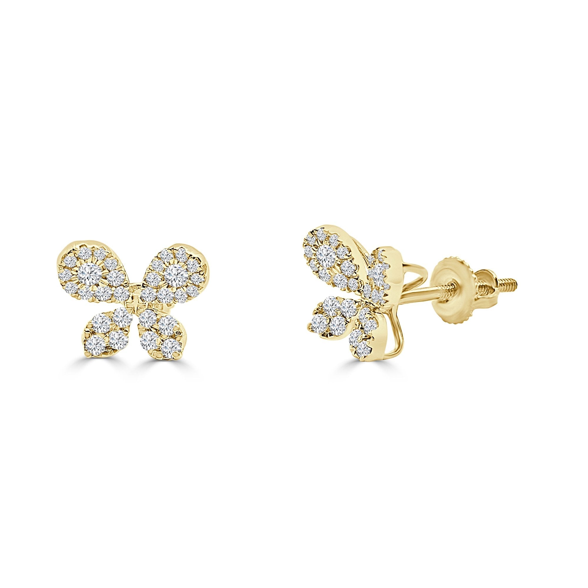 14K Solid Gold 0.41ctw Diamond Butterfly Stud Earrings