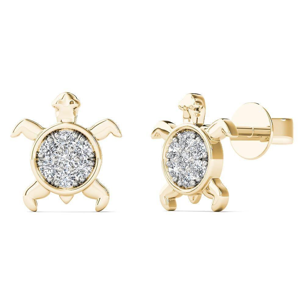 14K Solid Gold 0.12ctw Diamond Mini Turtle Earrings