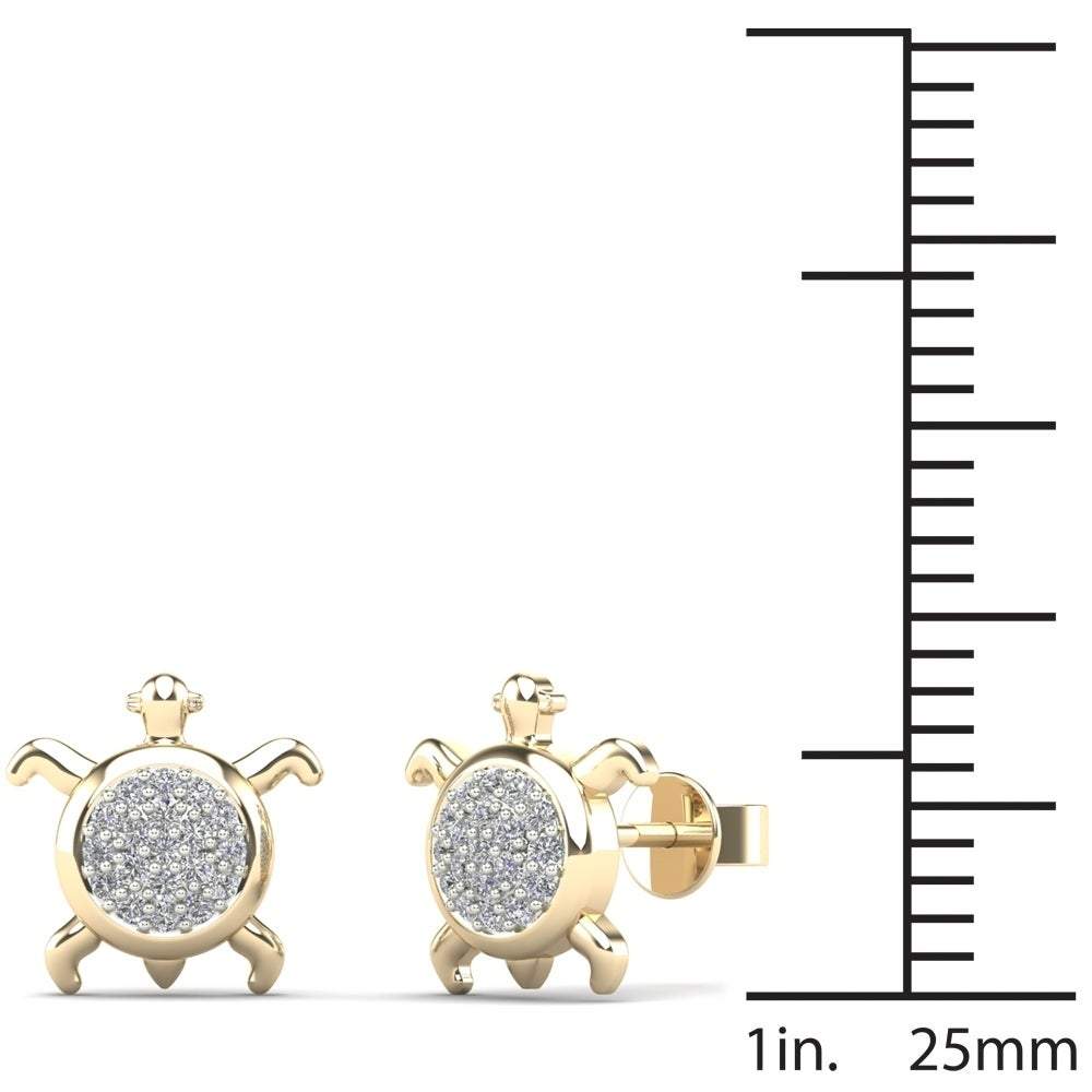 14K Solid Gold 0.12ctw Diamond Mini Turtle Earrings