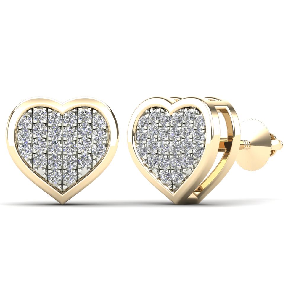 14K Solid Gold 0.12ctw Diamond Heart Stud Earrings