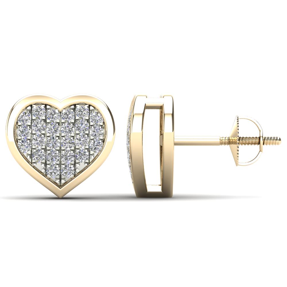 14K Solid Gold 0.12ctw Diamond Heart Stud Earrings