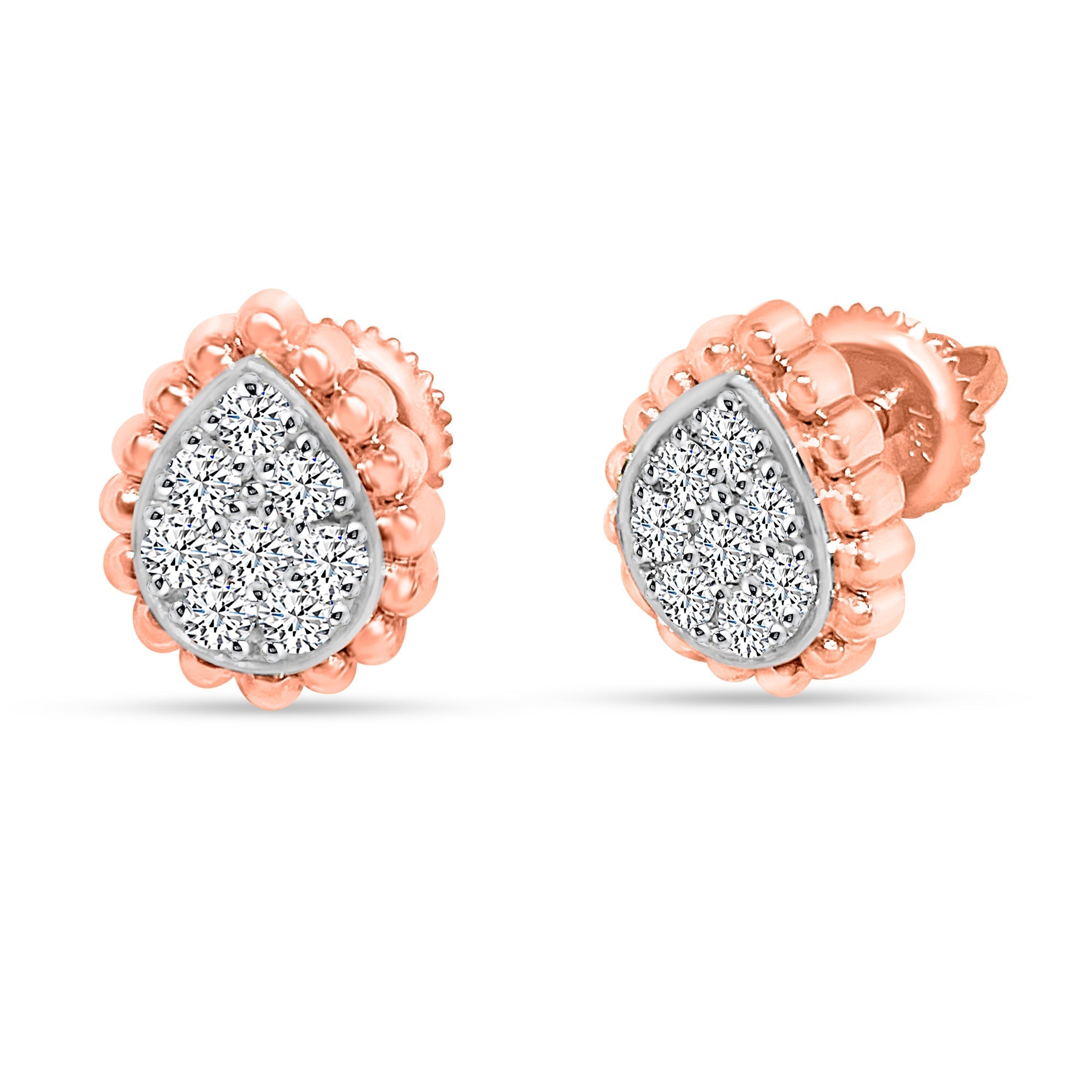 14K Solid Gold 0.40ctw Diamond Tear Drop Stud Earrings