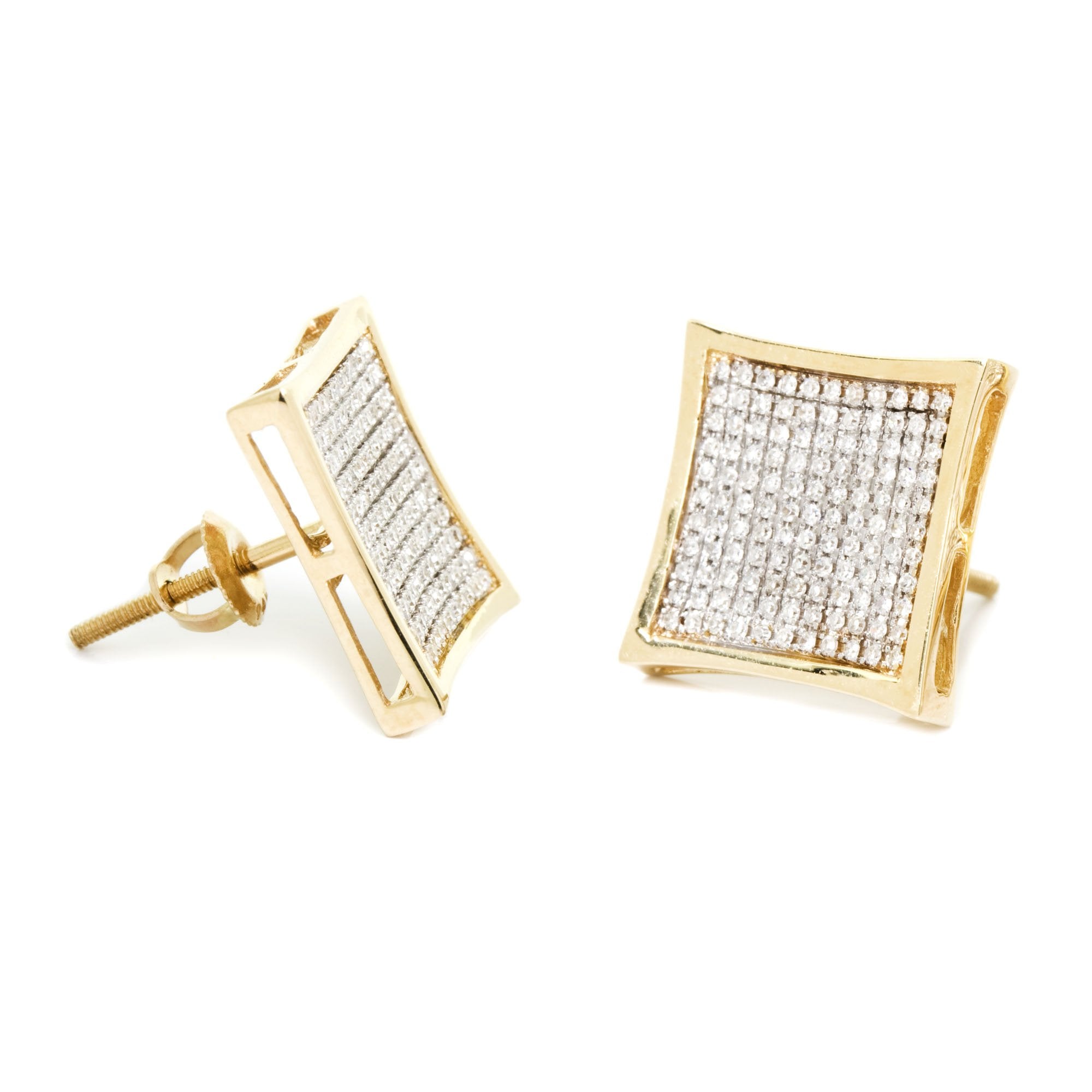 14K Solid Gold 0.50ctw Round Brilliant Diamond Micro-pave Concave Kite X-Large Stud Earrings