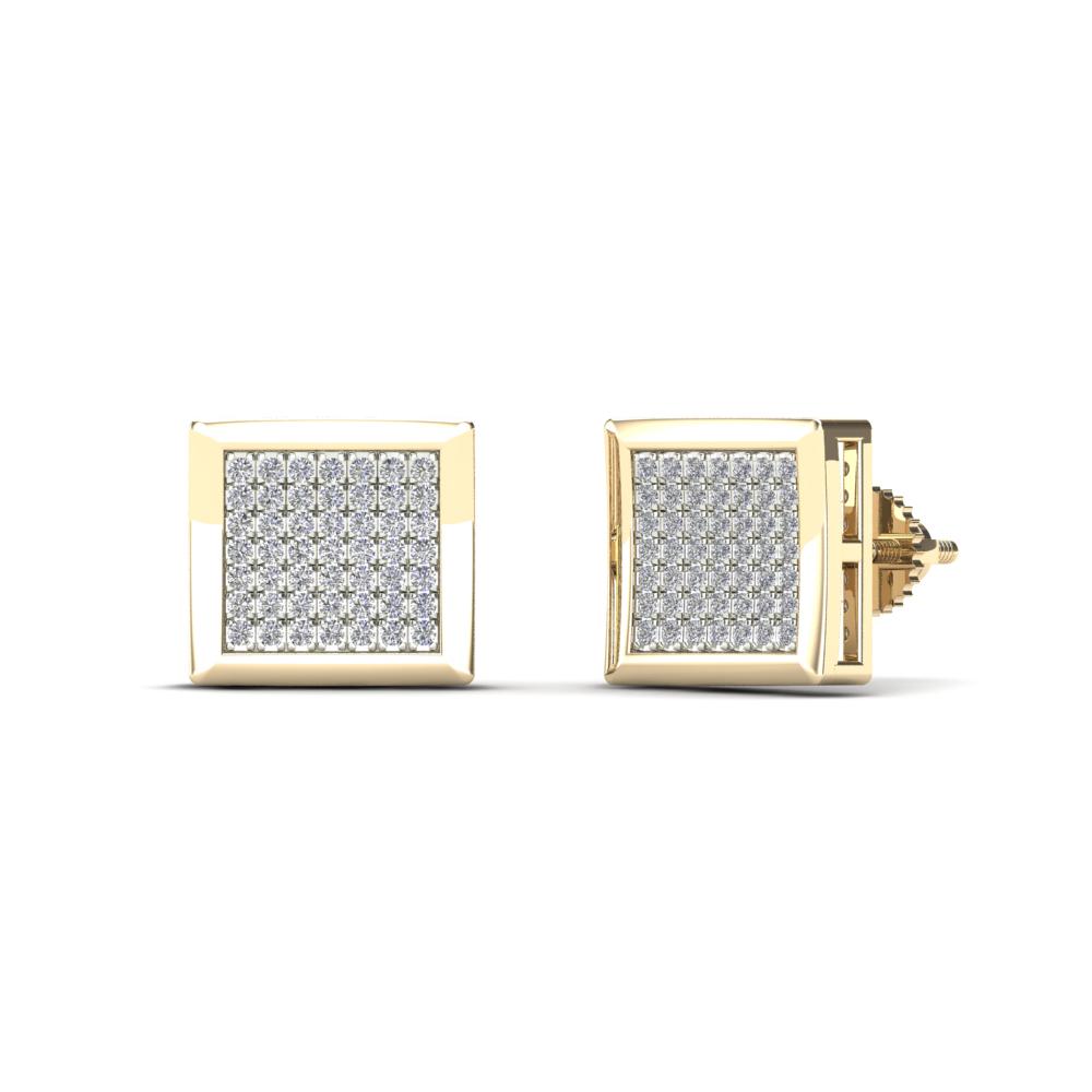 10K Solid Gold 0.20ctw Diamond Concave Square Stud Earrings