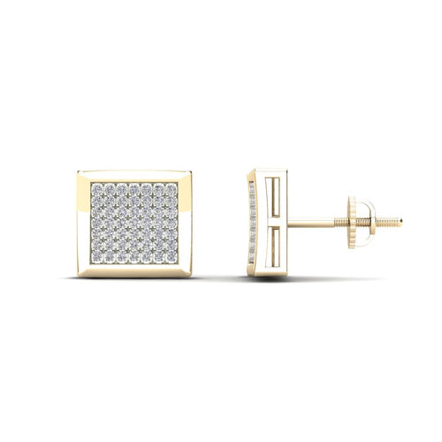 10K Solid Gold 0.20ctw Diamond Concave Square Stud Earrings