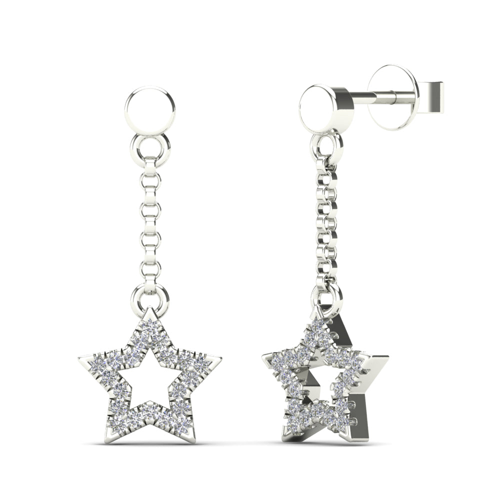 14K Solid Gold 0.12ctw Diamond Drop Earrings