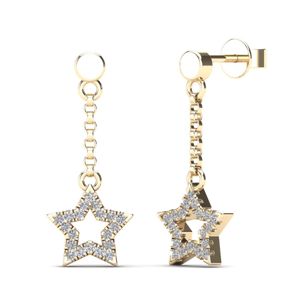 14K Solid Gold 0.12ctw Diamond Drop Earrings