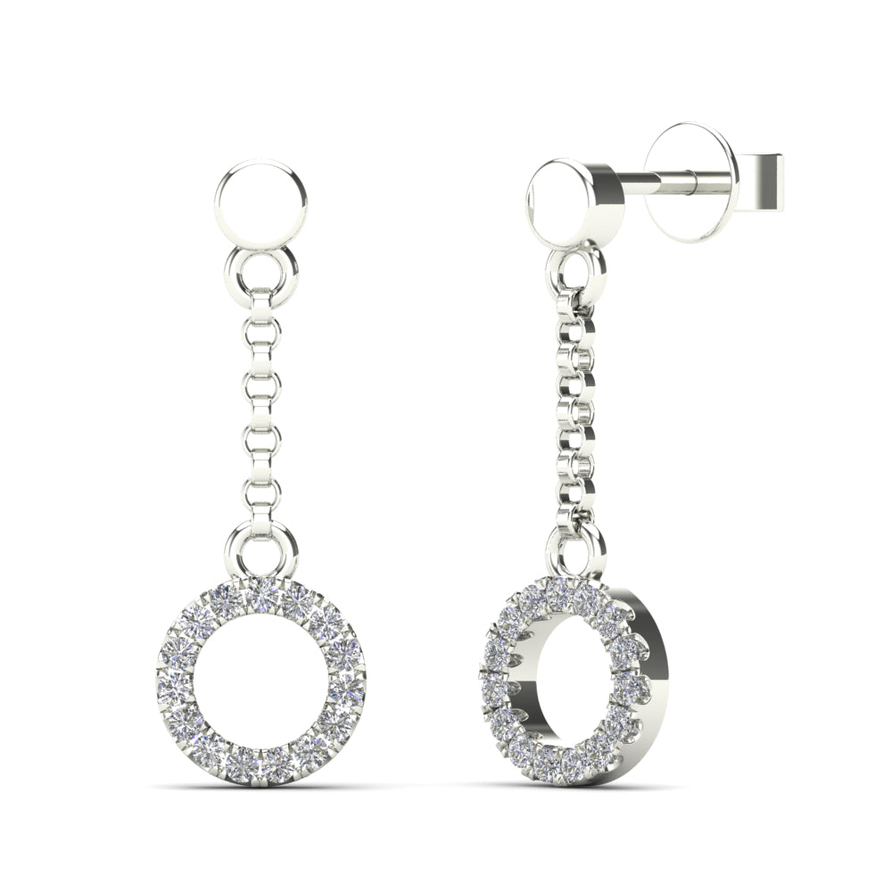 14K Solid Gold 0.11ctw Diamond Drop Earrings