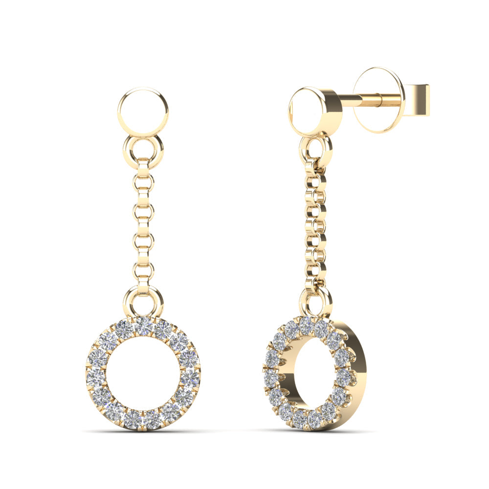 14K Solid Gold 0.11ctw Diamond Drop Earrings