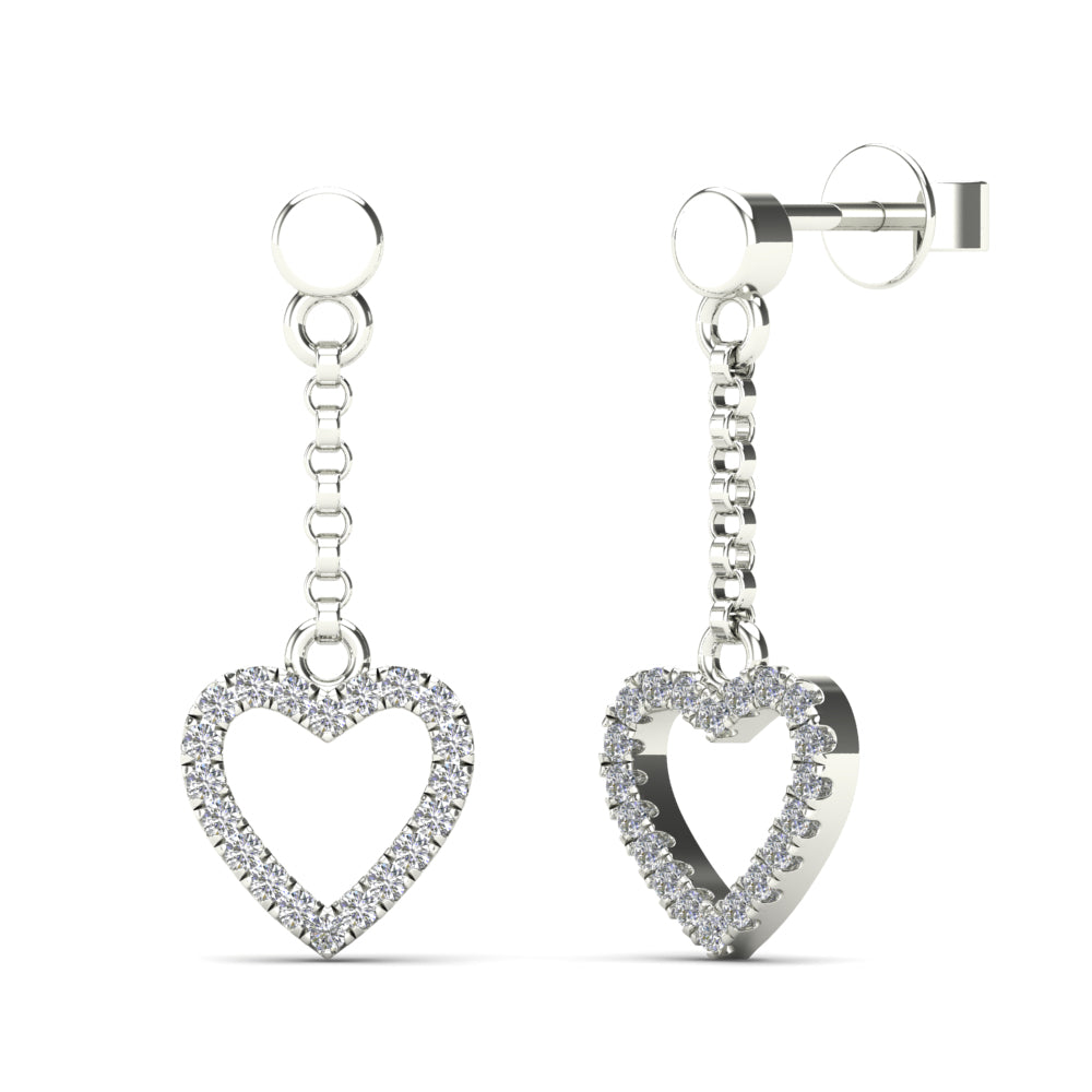 14K Solid Gold 0.14ctw Diamond Heart Drop Earrings
