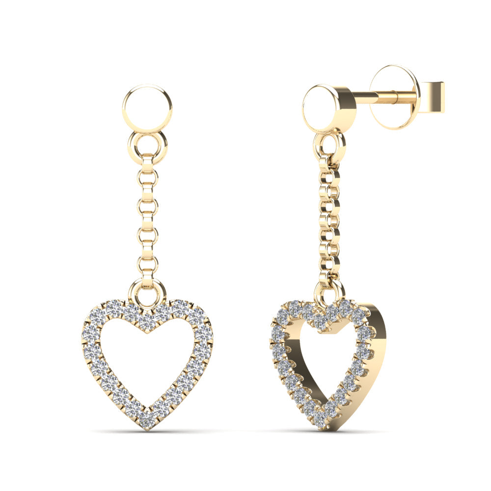 14K Solid Gold 0.14ctw Diamond Heart Drop Earrings
