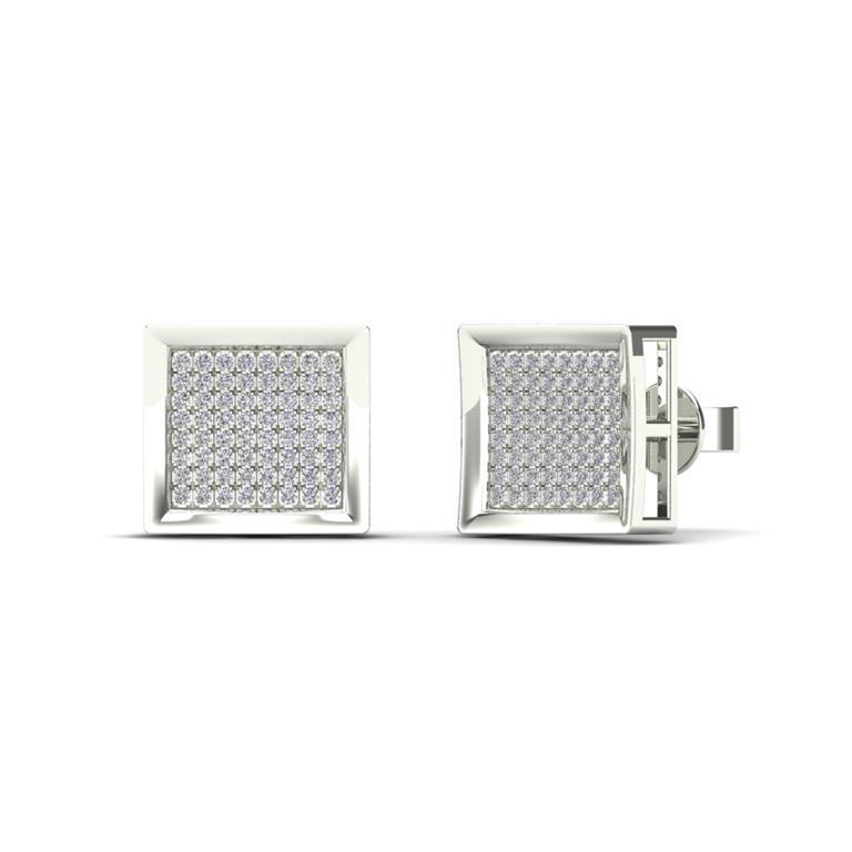 14K Solid Gold 0.20ctw Diamond Concave Square Stud Earrings