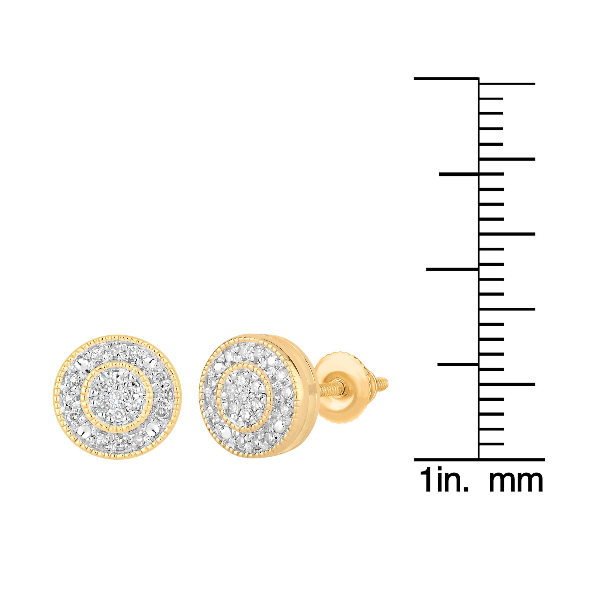 14K Solid Gold 0.15ctw Pave Diamond Double Top Round Stud Earrings