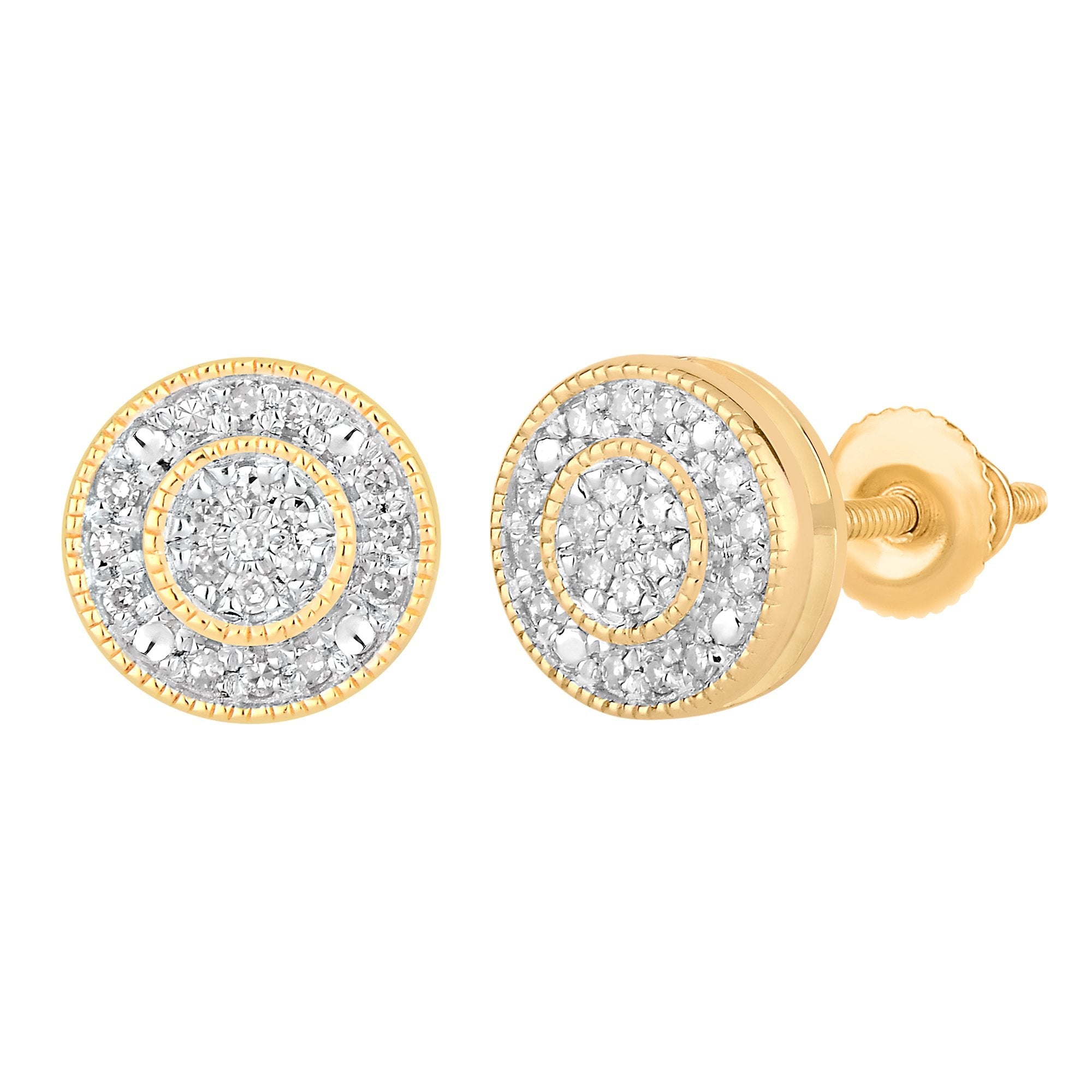 14K Solid Gold 0.15ctw Pave Diamond Double Top Round Stud Earrings