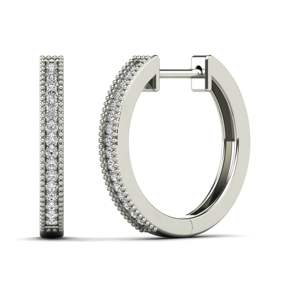 14K Solid Gold 0.13ctw Diamond Hoop Earrings