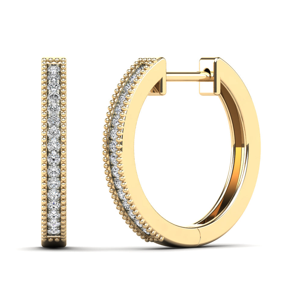 14K Solid Gold 0.13ctw Diamond Hoop Earrings