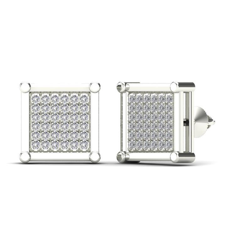 14K Solid Gold 0.22ctw Diamond Pave Set Square Shaped Screw Back Stud Earring