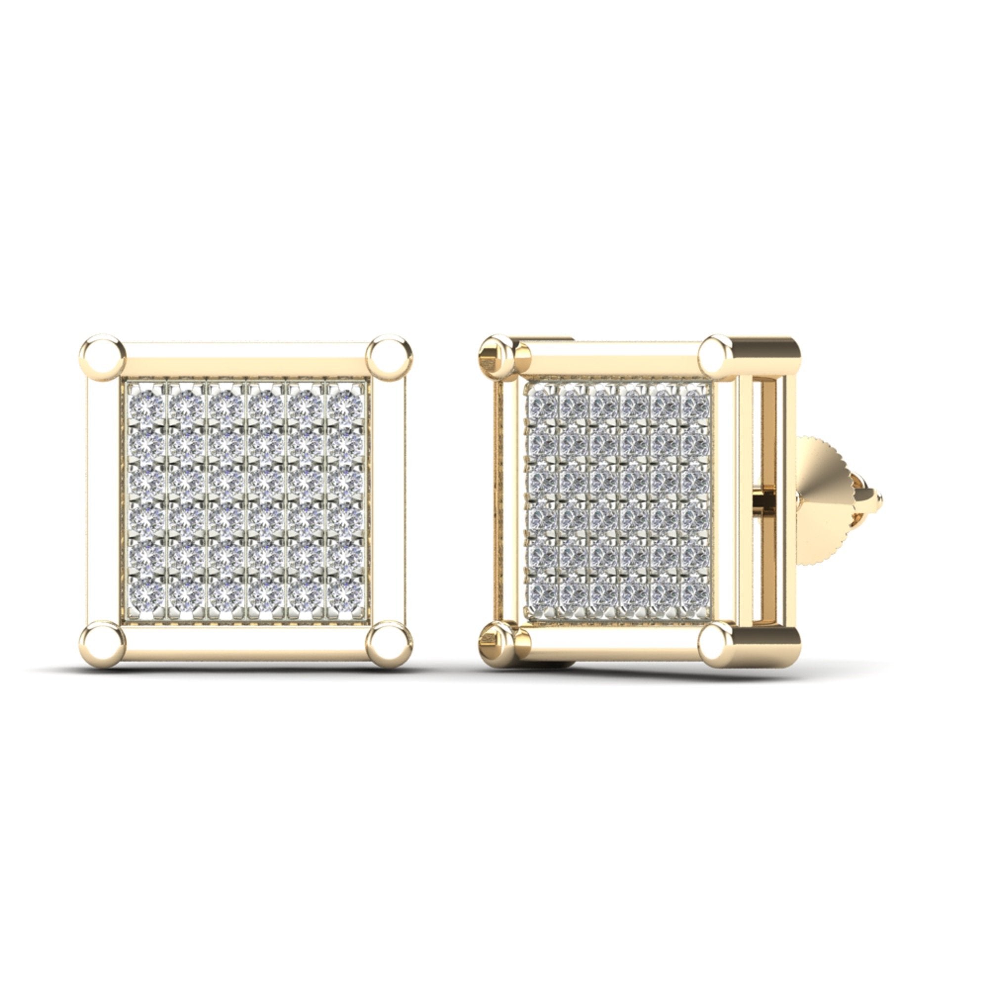 14K Solid Gold 0.22ctw Diamond Pave Set Square Shaped Screw Back Stud Earring