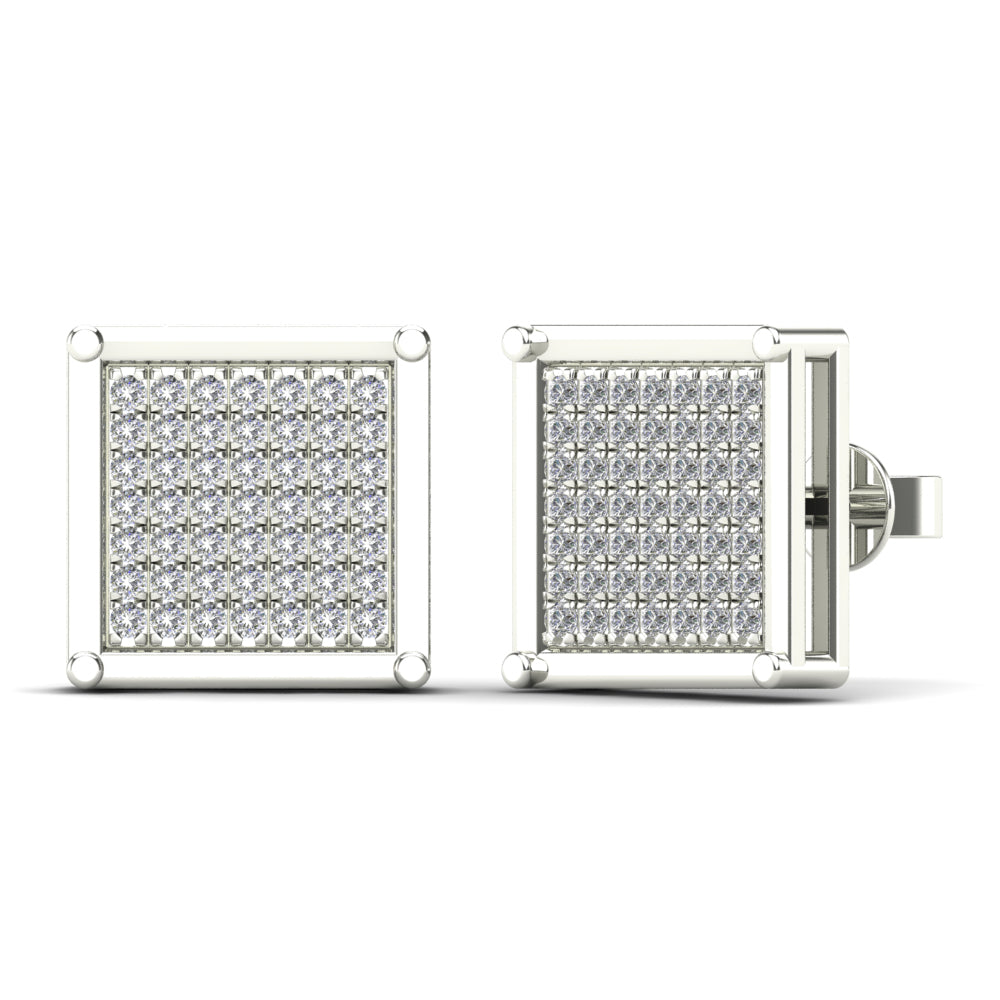 14K Solid Gold 0.30ctw Diamond Pave Set Square Shaped Screw Back Stud Earring