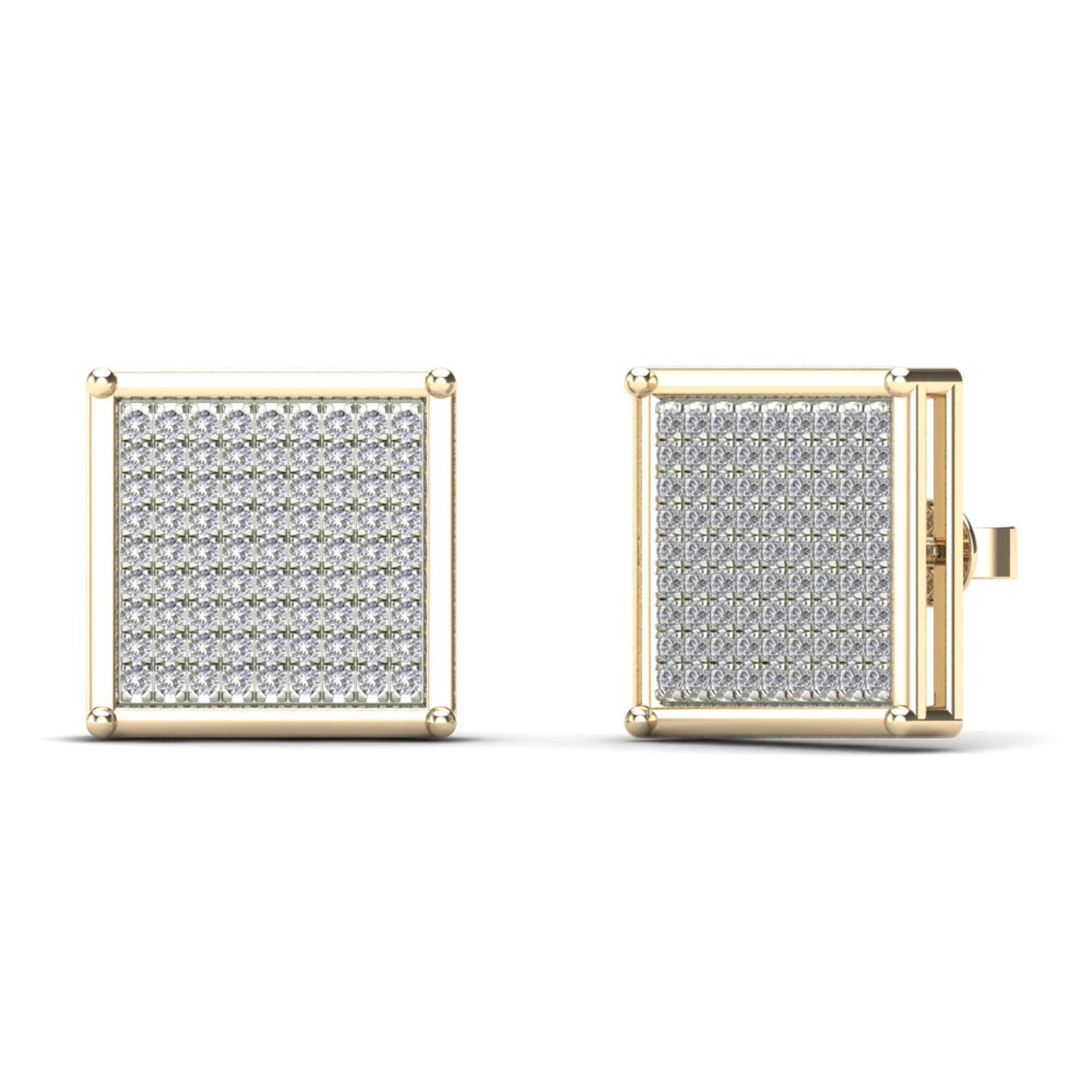 14K Solid Gold 0.24ctw Diamond Pave Set Square Shaped Screw Back Stud Earring