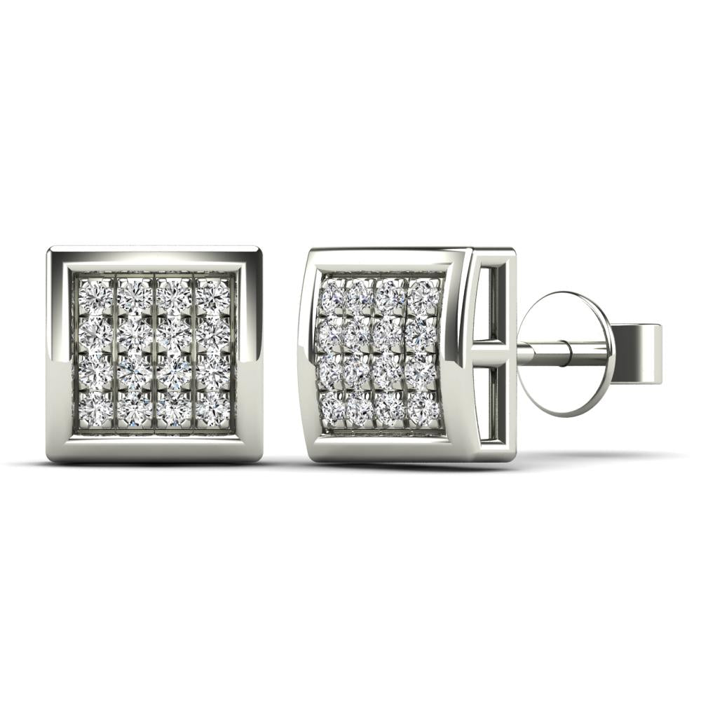 10K Solid Gold 0.10ctw Square Dome Diamond Pave Set Stud Earrings