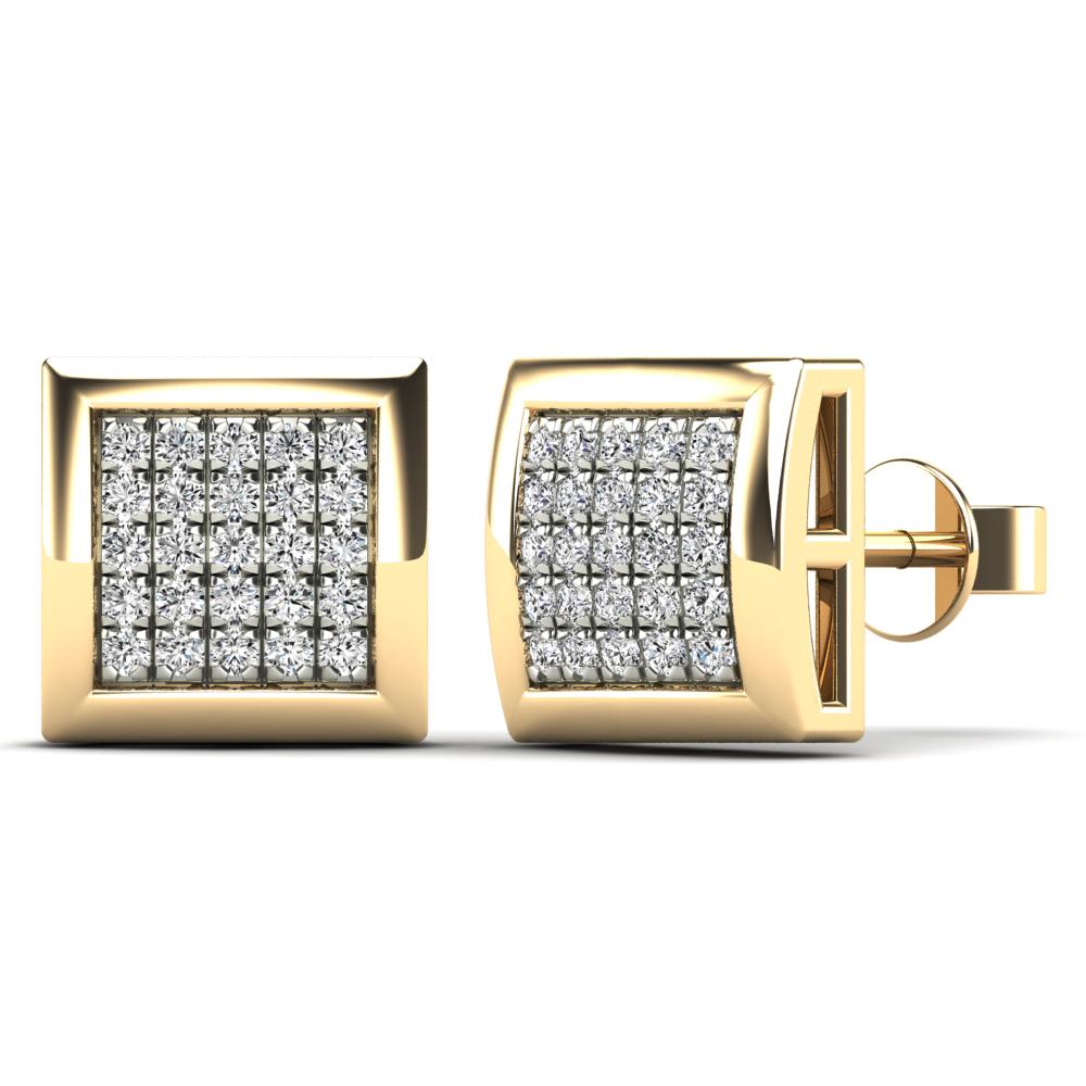 10K Solid Gold 0.16ctw Square Dome Diamond Pave Set Stud Earrings