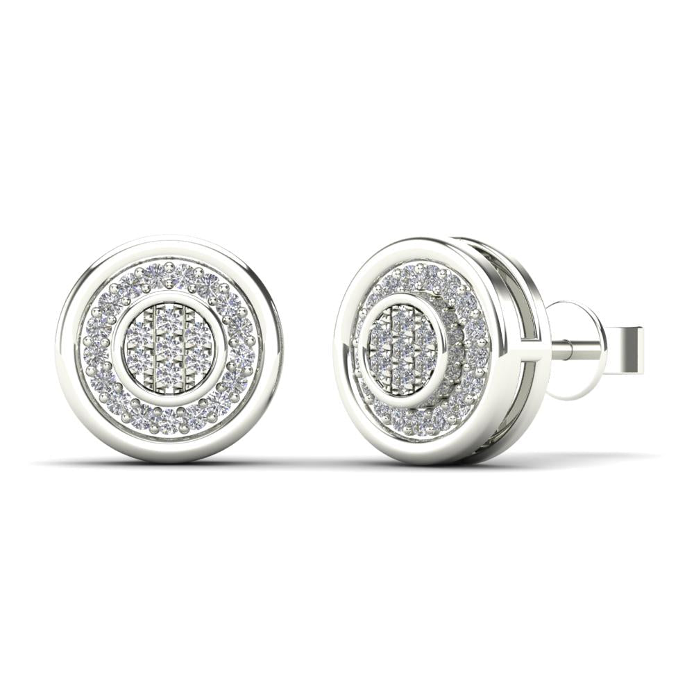 14K Solid Gold 0.12ctw Diamond Double Round Stud Earrings