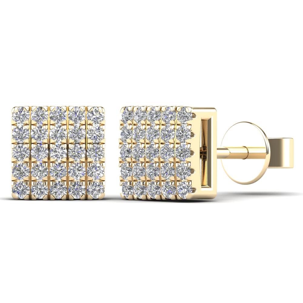 14K Solid Gold 0.15ctw Diamond Convex Square Shape Stud Earrings