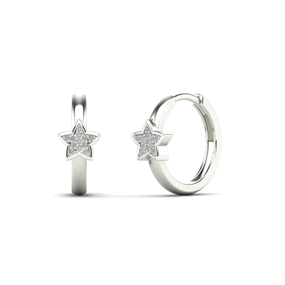 14K Solid Gold 0.05ctw Diamond Star Hoop Earrings