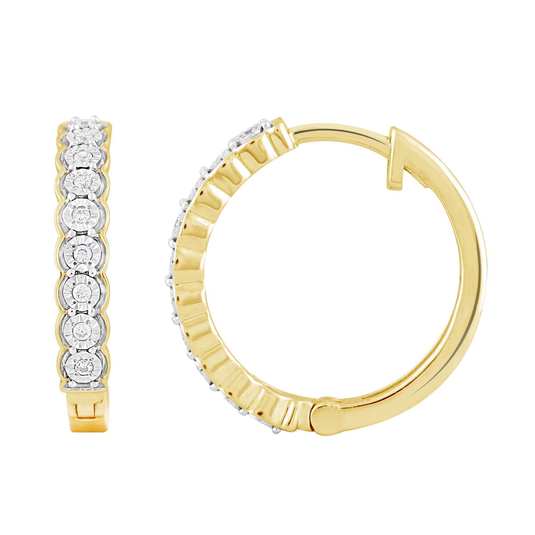 14K Solid Gold  0.10ctw Diamond Hoop Earrings