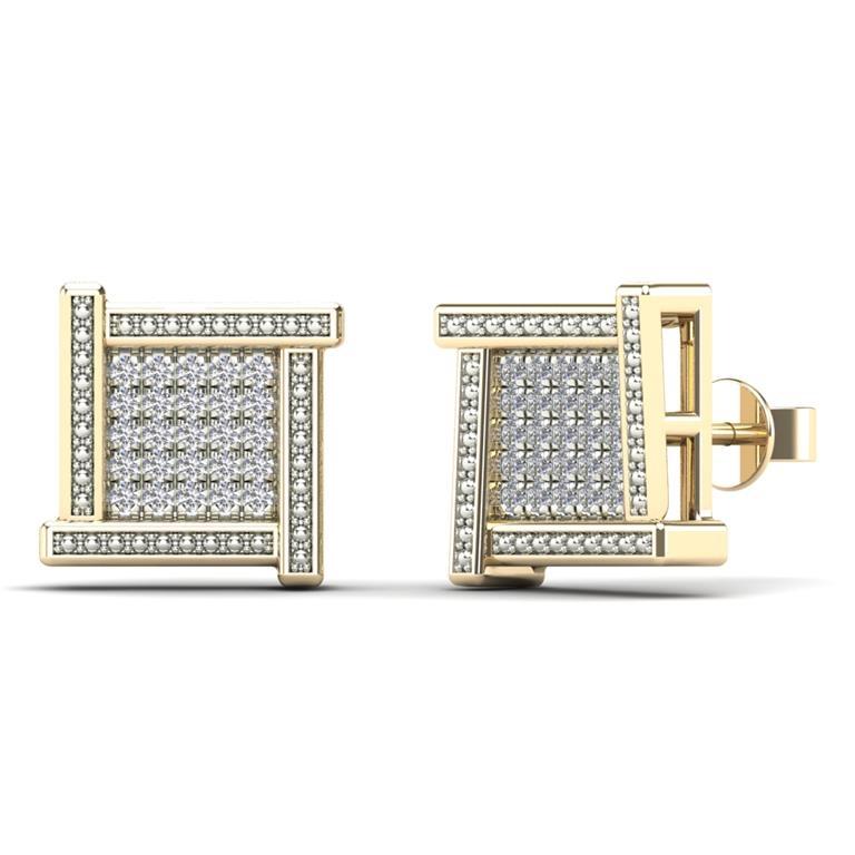 14K Solid Gold 0.13ctw Diamond Square Stud Earrings